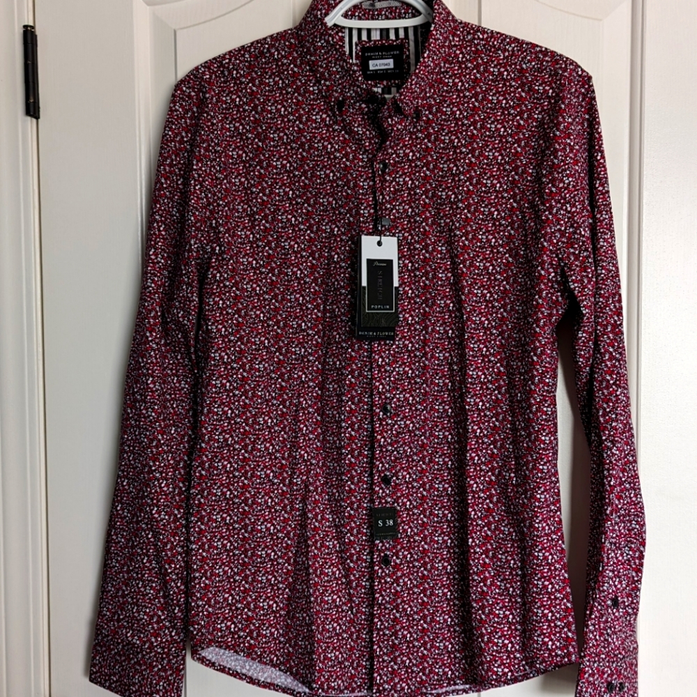 NWT Denim & Flower Men's Pink Pattern Button Down Shirt Size Small